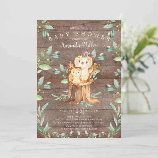 Rustic Baby Owl and Mam Baby shower Kaart (Staand voorkant)