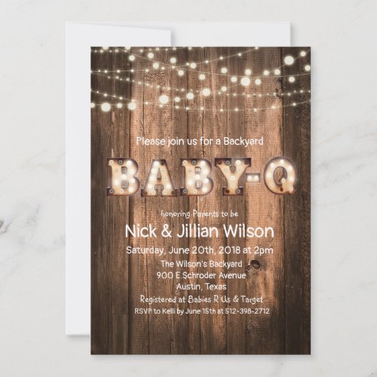 Rustic Baby Q BBQ Baby shower Uitnodiging (Voorkant)