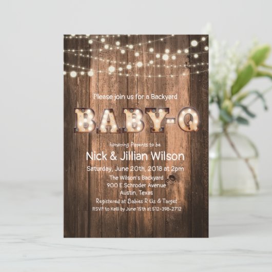 Rustic Baby Q BBQ Baby shower Uitnodiging (Staand voorkant)