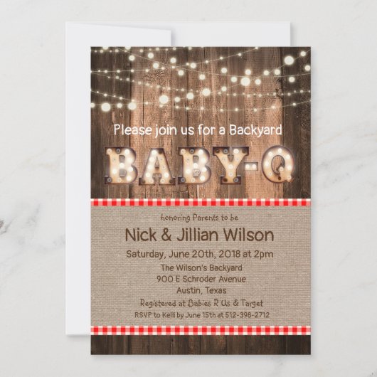 Rustic Baby Q BBQ Baby shower Uitnodiging (Voorkant)