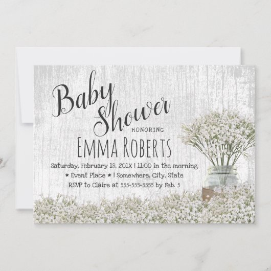 Rustic Baby shower Baby's Breath Mason Jar Floral Kaart (Voorkant)