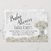 Rustic Baby shower Baby's Breath Mason Jar Floral Kaart (Voorkant / Achterkant)