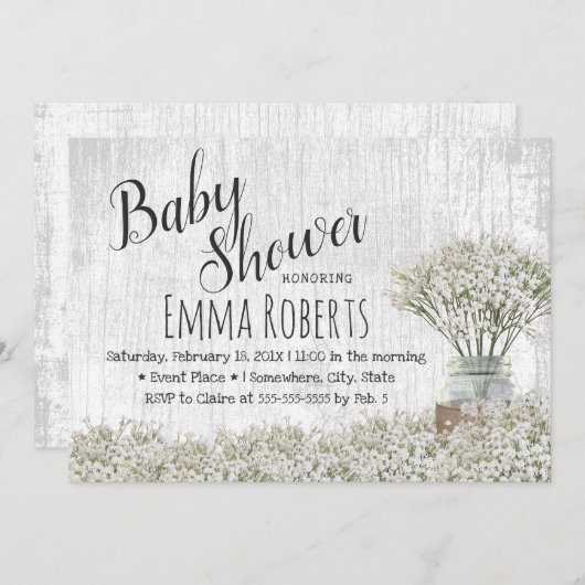 Rustic Baby shower Baby's Breath Mason Jar Floral Kaart (Voorkant / Achterkant)