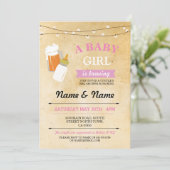 Rustic Baby shower Girl Brewing Pink BBQ Uitnodige Kaart (Staand voorkant)