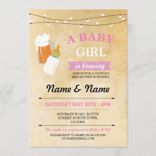 Rustic Baby shower Girl Brewing Pink BBQ Uitnodige Kaart