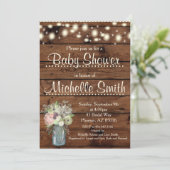 Rustic Baby shower Invitation, Mason Jar, Floral Kaart (Staand voorkant)