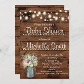 Rustic Baby shower Invitation, Mason Jar, Floral Kaart (Voorkant / Achterkant)