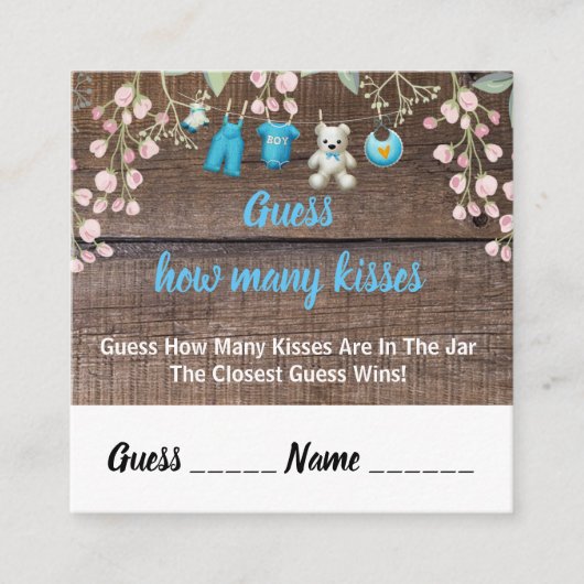 Rustic Baby shower raad eens hoeveel Kissenkaart Vierkante Visitekaartje (Voorkant)