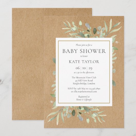 Rustic Baby shower|Sprinkle Waterverf Greenery Kaart (Voorkant / Achterkant)