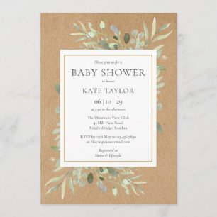 Rustic Baby shower Sprinkle Waterverf Greenery Kaart