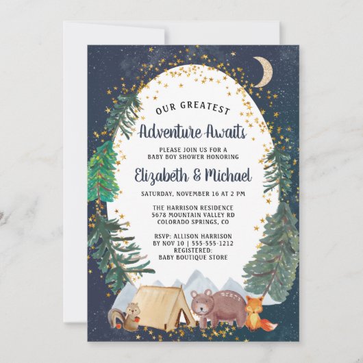 Rustic Baby shower voor avontuurparen in Camping Kaart (Voorkant)