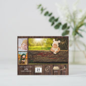 RUSTIC BABY STATS Photo Collage Announge Briefkaart (Staand voorkant)