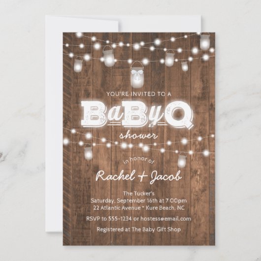 Rustic BaByQ Mason Jar Lights Baby shower Kaart (Voorkant)