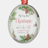 Rustic Baby's 1st Christmas Geboortegegevens Metalen Ornament (Links)