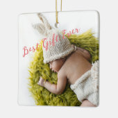 Rustic Baby's 1st Christmas Milestone Foto Keramisch Ornament (Links)