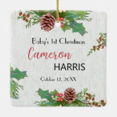 Rustic Baby's 1st Christmas Milestone Foto Keramisch Ornament (Achterkant)