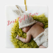Rustic Baby's 1st Christmas Milestone Foto Keramisch Ornament (Voorkant)