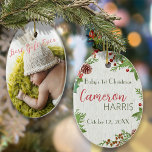 Rustic Baby's 1st Christmas Milestone Foto Ornament<br><div class="desc">Dit schattige baby's eerste kerst ornament in ovale vorm heeft veel chique rustieke flair. De woorden "Best Gift Ever" zijn ontworpen in moderne scripttypografie en op de foto gelegd om je diepe liefde voor je nieuwe baby te uiten. De achterzijde is voorzien van een houten basis en kerst planten -...</div>