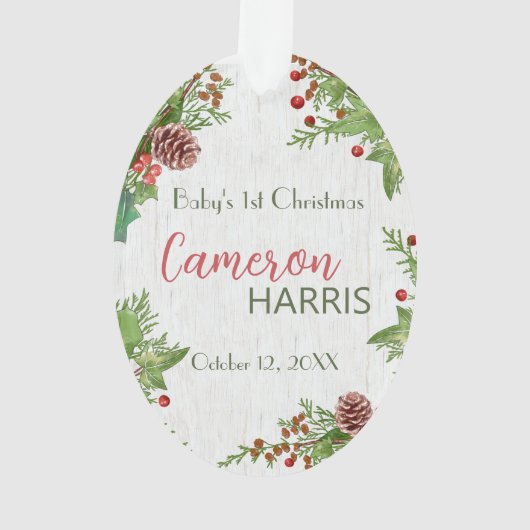 Rustic Baby's 1st Christmas Milestone Foto Ornament (achterkant)