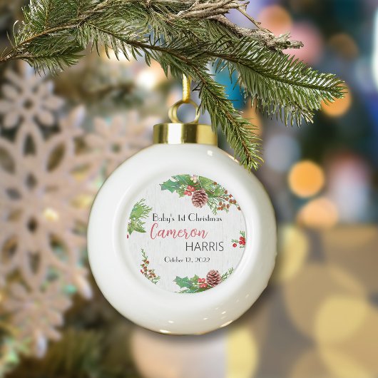 Rustic Baby's 1st Christmas Milestone Keramische Bal Ornament