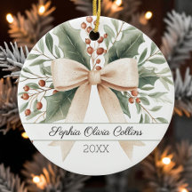 Rustic Baby's 1st Christmas Waterverf Beige Bow