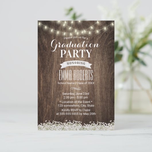 Rustic Baby's Afstuderen met de ringbandlampjes Kaart (Staand voorkant)