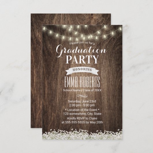 Rustic Baby's Afstuderen met de ringbandlampjes Kaart (Voorkant / Achterkant)