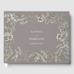 Rustic Baby's Amethyst Wedding Gastenboek<br><div class="desc">Gypsophila-vormgeving aan de voorkant boven de amethyste achtergrond.</div>