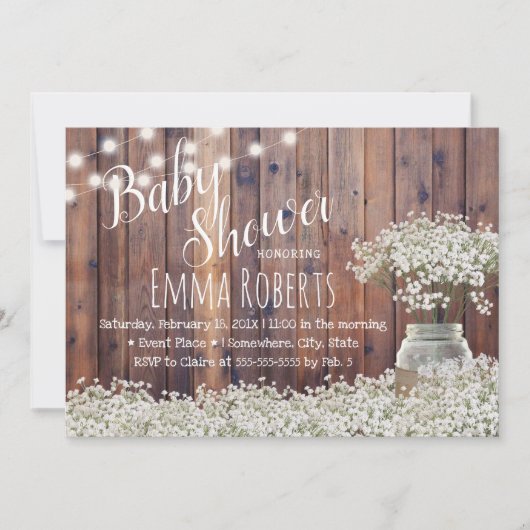 Rustic Baby's Baby shower met de ringbandlampjes Kaart (Voorkant)