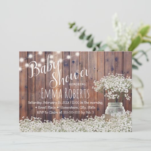 Rustic Baby's Baby shower met de ringbandlampjes Kaart (Staand voorkant)