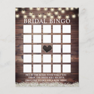Rustic Baby's Breath Barn Wood Bridal Bingo Kaarte