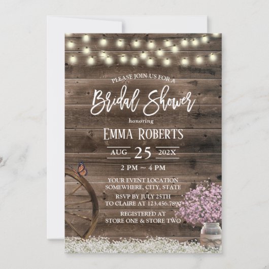 Rustic Baby's Breath Barn Wood Vrijgezellenfeest Kaart (Voorkant)