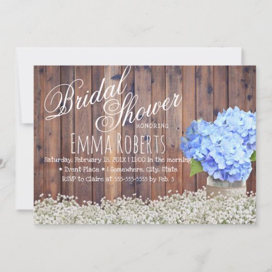 Rustic Baby's Breath Blue Hydrangea Vrijgezellenfe Kaart (Voorkant)