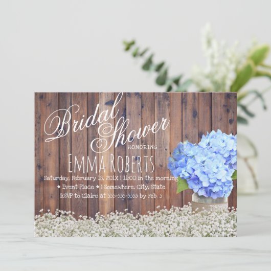 Rustic Baby's Breath Blue Hydrangea Vrijgezellenfe Kaart (Staand voorkant)