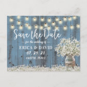 Rustic Baby's Breath Dusty Blue Save the Date Aankondigingskaart (Voorkant)
