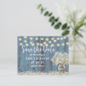 Rustic Baby's Breath Dusty Blue Save the Date Aankondigingskaart (Staand voorkant)