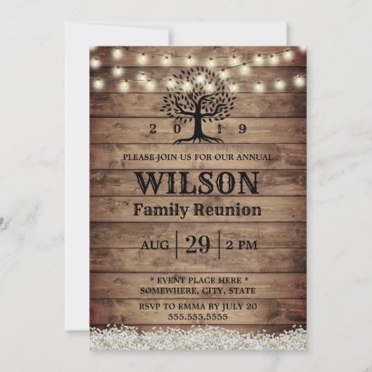 Rustic Baby's Breath Family Tree Reunion Kaart (Voorkant)