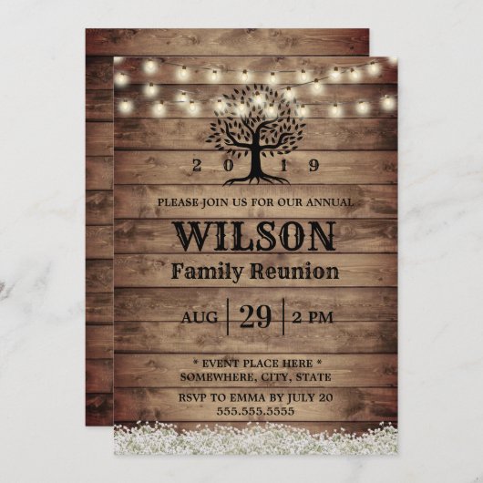 Rustic Baby's Breath Family Tree Reunion Kaart (Voorkant / Achterkant)