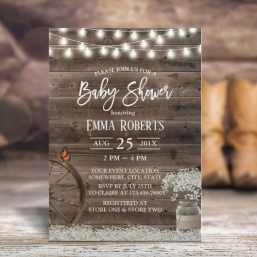 Rustic Baby's Breath Floral Barn Baby shower Kaart