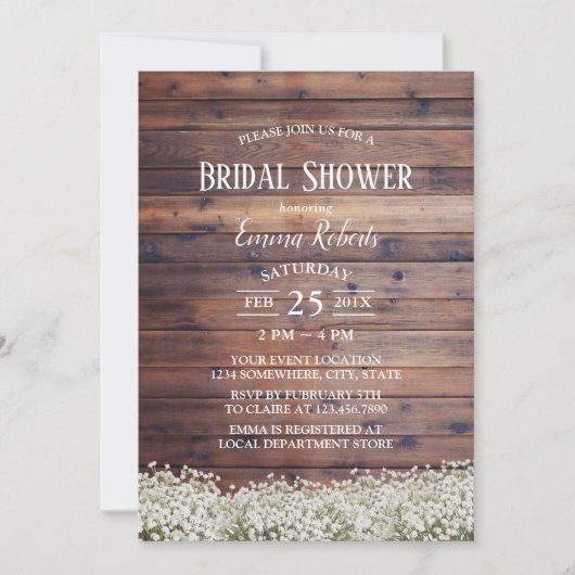 Rustic Baby's Breath Floral Barn Vrijgezellenfeest Kaart (Voorkant)