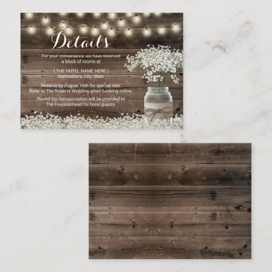 Rustic Baby's Breath Floral Hotel Accommodations Informatiekaartje (Voorkant / Achterkant)