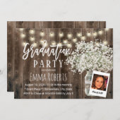 Rustic Baby's Breath Floral Jar Foto Afstuderen Kaart (Voorkant / Achterkant)