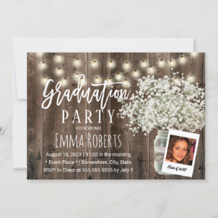 Rustic Baby's Breath Floral Jar Foto Afstuderen Kaart