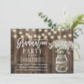 Rustic Baby's Breath Floral Jar Wood Afstuderen Kaart (Staand voorkant)