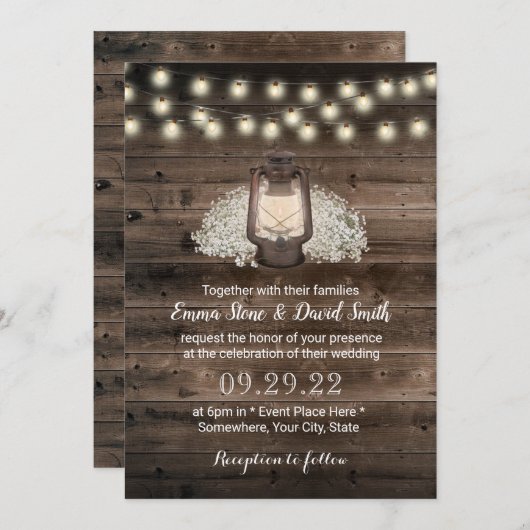 Rustic Baby's Breath Floral Lantern Barn Wedding Kaart (Voorkant / Achterkant)