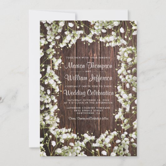 Rustic Babys Breath Floral Wedding Kaart (Voorkant)