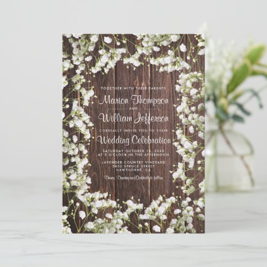 Rustic Babys Breath Floral Wedding Kaart (Staand voorkant)