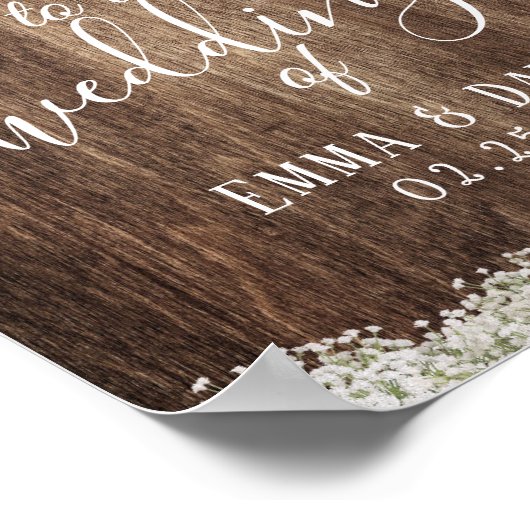 Rustic Baby's Breath Floral Wedding Welkom Poster (Hoek)