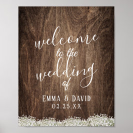Rustic Baby's Breath Floral Wedding Welkom Poster