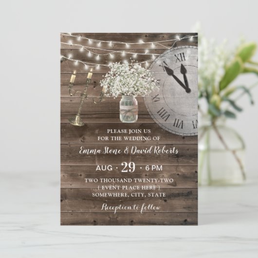 Rustic Baby's Breath Flower Barn Fairytale Wedding Kaart (Staand voorkant)